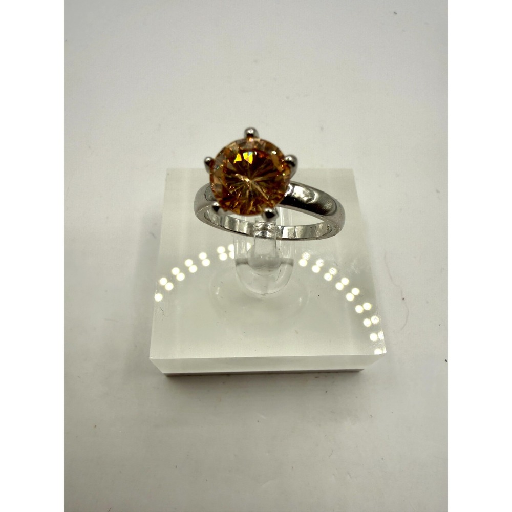Sterling Silver 925 Solitaire Ring Champagne Glass Stone Size 6